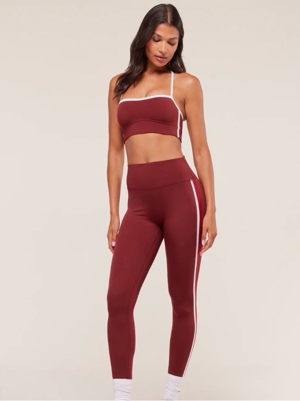 Gymshark Piping Leggings & Sports Bra Set in Red/Carmine Red/Soft White